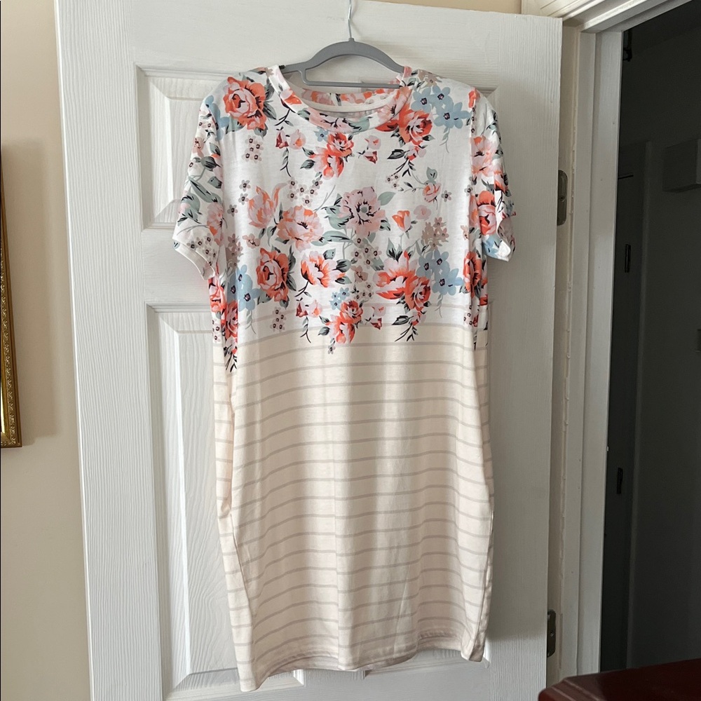 Floral Striped T-Shirt Dress